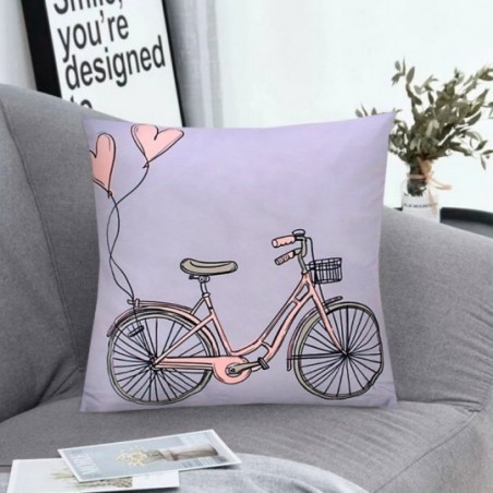 Kit Duas Capa De Almofada Estampa Bicicleta Cor Cinza E Rosa