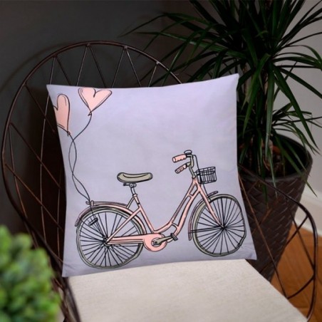 Kit Duas Capa De Almofada Estampa Bicicleta Cor Cinza E Rosa