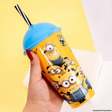 Copo Shake Personagens Minions 500ml Tampa Canudo Plasútil