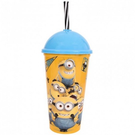 Copo Shake Personagens Minions 500ml Tampa Canudo Plasútil