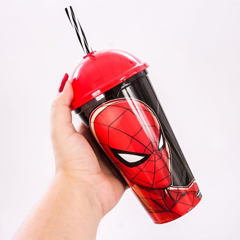 Copo Shake Heróis Homem Aranha 500ml Tampa Canudo Plasútil