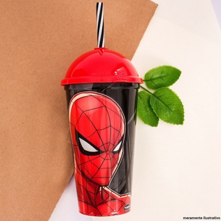 Copo Shake Heróis Homem Aranha 500ml Tampa Canudo Plasútil