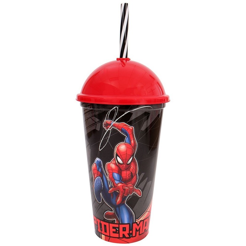 Copo Shake Heróis Homem Aranha 500ml Tampa Canudo Plasútil