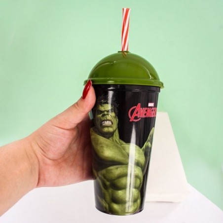 Copo Shake Heróis Hulk 500ml Com Tampa Canudo Plasútil