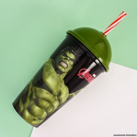 Copo Shake Heróis Hulk 500ml Com Tampa Canudo Plasútil