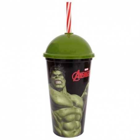 Copo Shake Heróis Hulk 500ml Com Tampa Canudo Plasútil