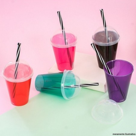 Copo Shake Colorido Com Tampa Canudo 270ml Plasútil