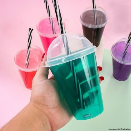Copo Shake Colorido Com Tampa Canudo 270ml Plasútil