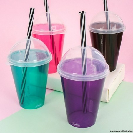 Copo Shake Colorido Com Tampa Canudo 270ml Plasútil