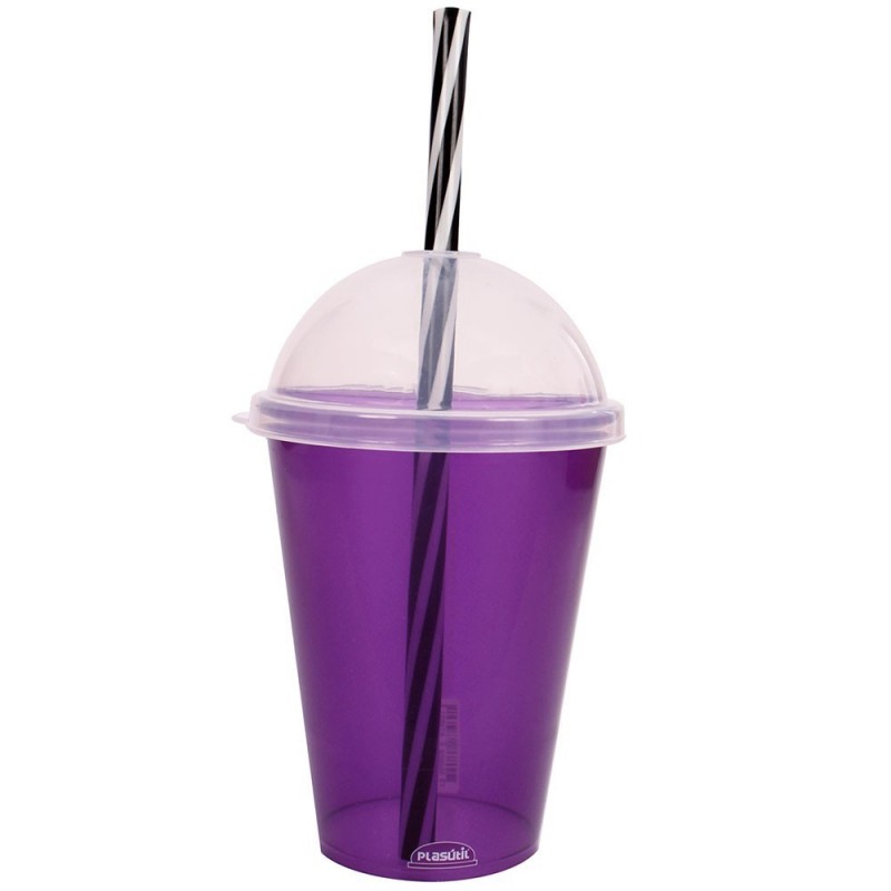 Copo Shake Colorido Com Tampa Canudo 270ml Plasútil