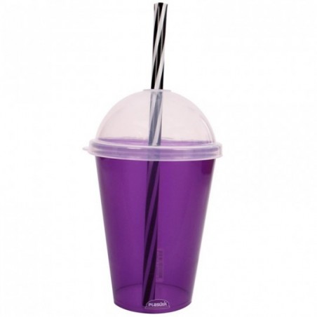 Copo Shake Colorido Com Tampa Canudo 270ml Plasútil