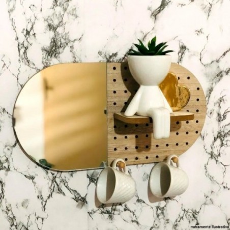 Placa Decorativa MDF De Parede Com Espelho 35 cm x 18 cm