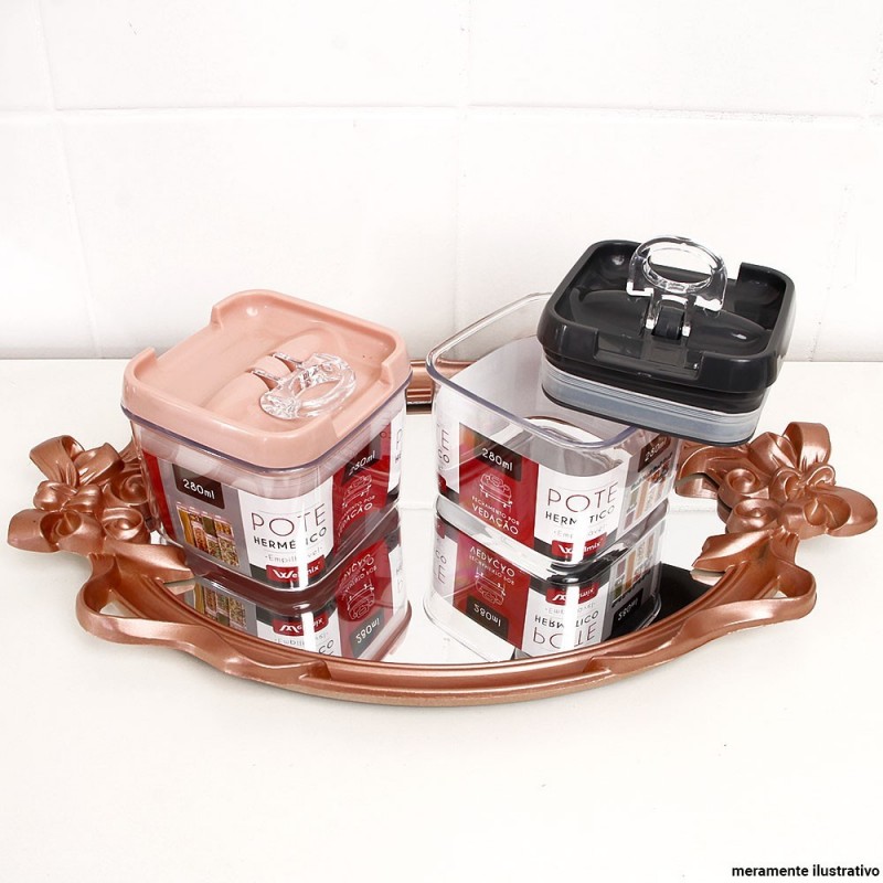 Bandeja Decorativa Espelhada Retangular Metalizada 37x23 Cm