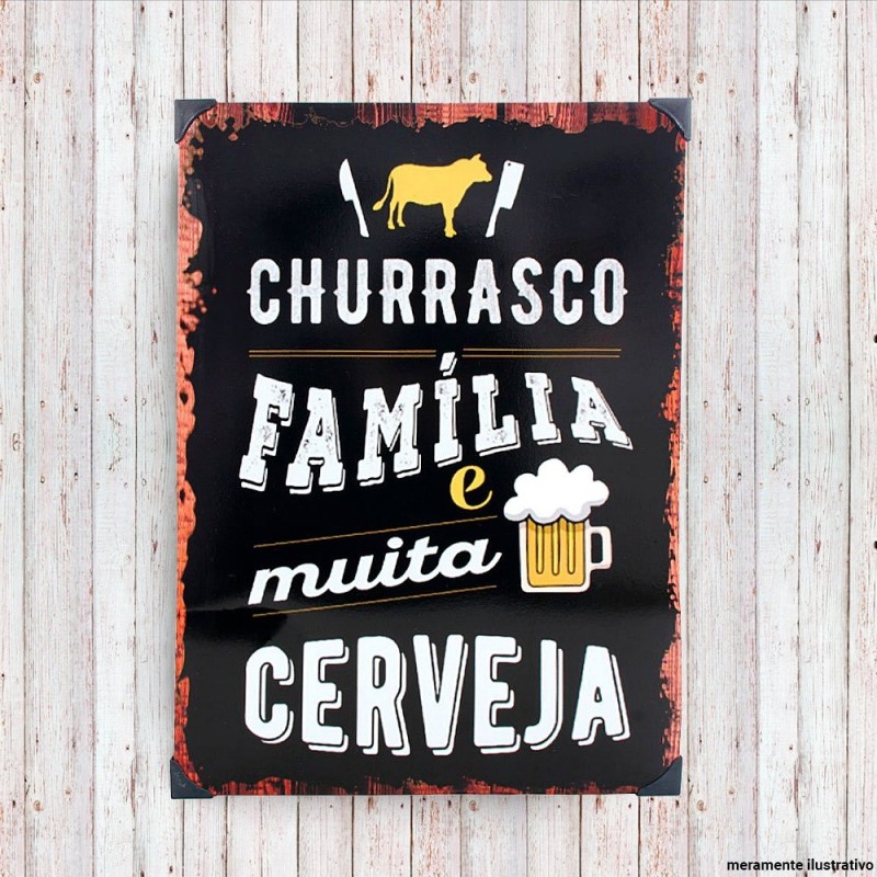 Placa Decorativa Estampa Churrasco 40 Cm x 28 Cm Metal