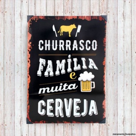 Placa Decorativa Estampa Churrasco 40 Cm x 28 Cm Metal