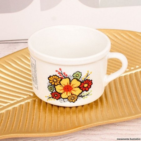 Xícara De Porcelana Decorada Em Flores 150ml