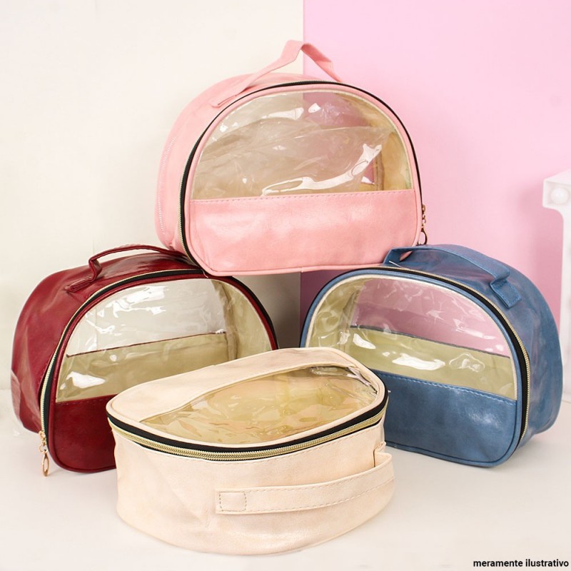 Bolsa Necessaire Maquiagem Feminina C/ Alça Transparente