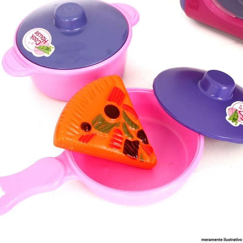 Kit Micro-ondas + Panelinhas De Cozinha Infantil Brinquedo