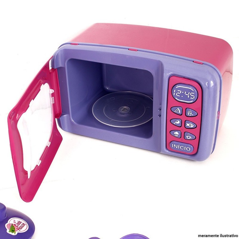 Kit Micro-ondas + Panelinhas De Cozinha Infantil Brinquedo