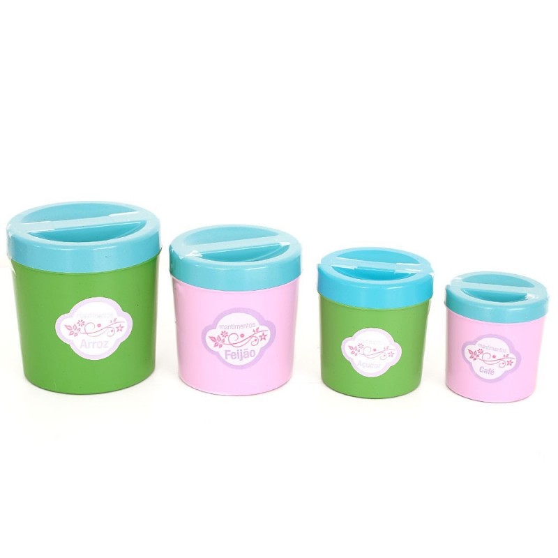 Kit Porta Mantimentos Colorido Infantil Meninas Com 4 Peças