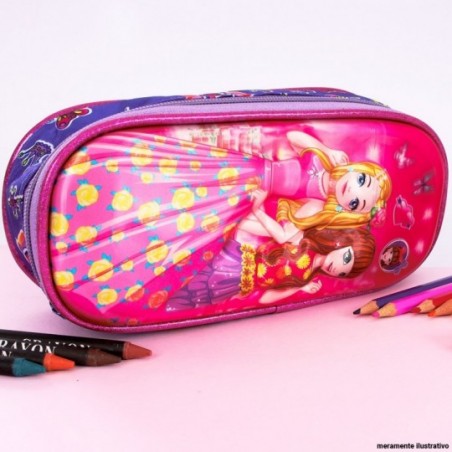 Estojo Infantil Escolar Meninas Estampa 3D Princesas