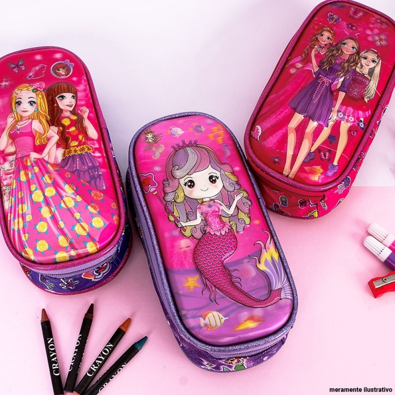 Estojo Infantil Escolar Meninas Estampa 3D Princesas