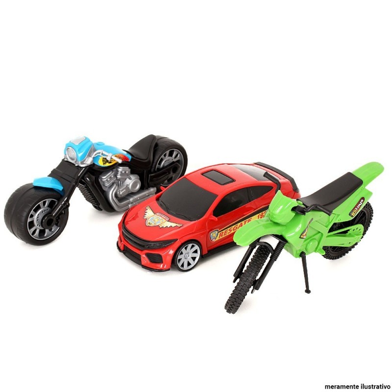 Kit Carrinho De Policia + Motos De Brinquedo Sortidos