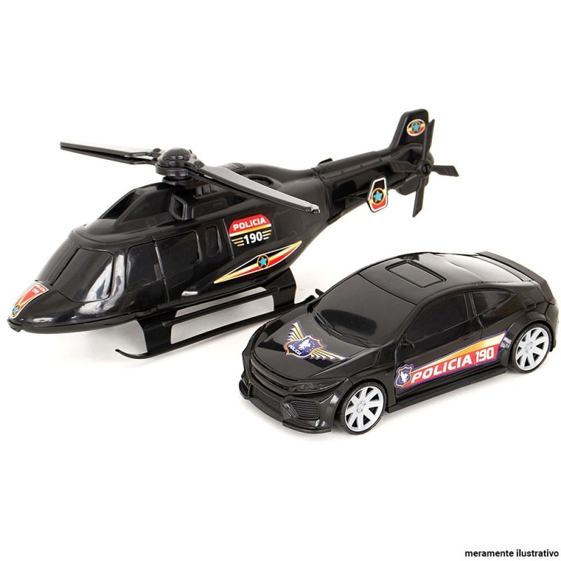 Kit Carrinho E Helicóptero De Policia Brinquedo Atacado
