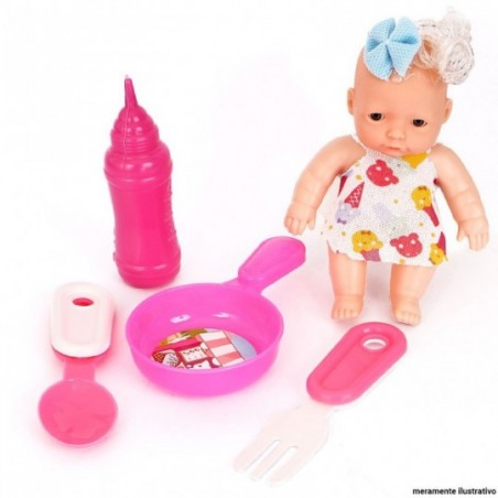 Kit Boneca Baby Com Mamadeira + Acessórios De Cozinha Infantil
