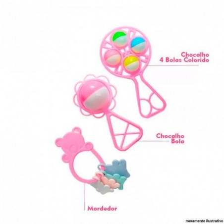Kit Baby Play Infantil Chocalho E Mordedor 3 Peças
