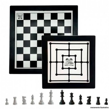 Jogo De Xadrez Dama E Trilha Tabuleiro 32 Cm
