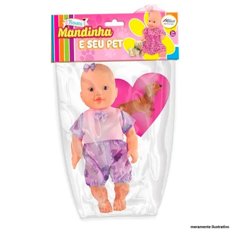 Boneca Infantil Mandinha E Seu Pet Cores Sortidas Apolo