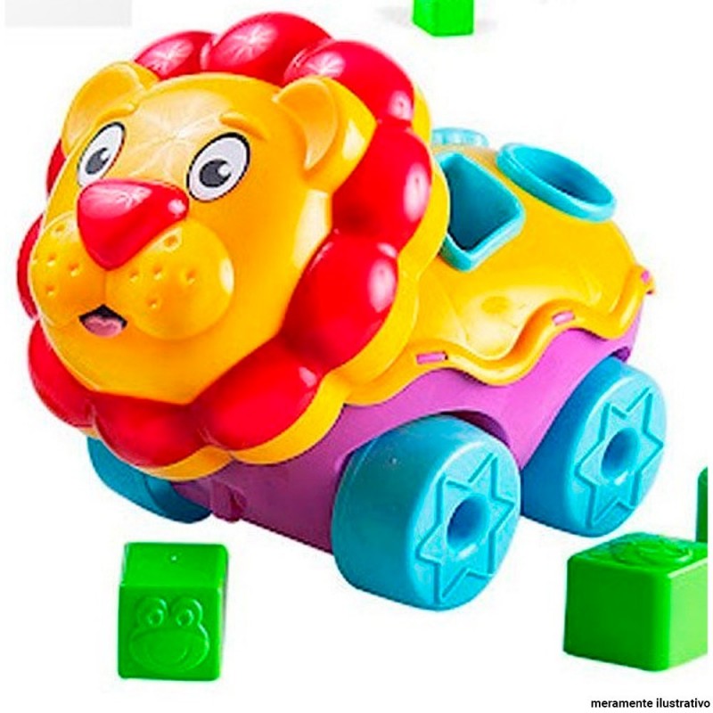 Carrinho Infantil Leão Colorido Didático Formas Geométricas