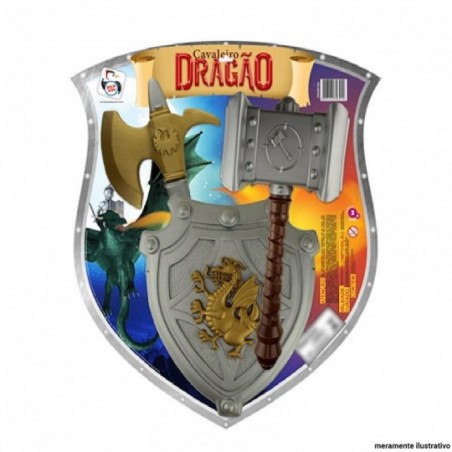 Kit Medieval Com Martelo + Escudo Machado Cavaleiro Dragão