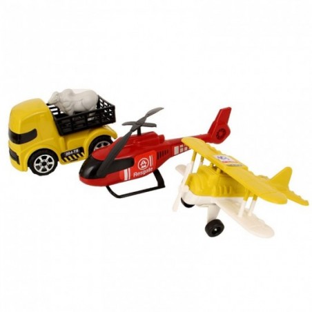 Kit 3 Brinquedos Caminhão Avião Helicóptero Infantil