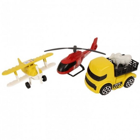 Kit 3 Brinquedos Caminhão Avião Helicóptero Infantil