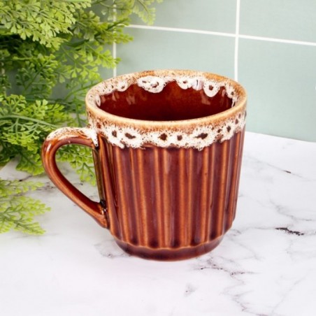 Caneca Canelada De Porcelana Borda Decorada 150ml