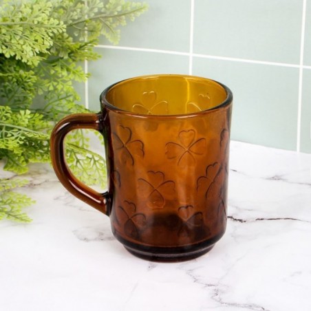 Caneca De Vidro Âmbar Detalhe Floral 230 Ml