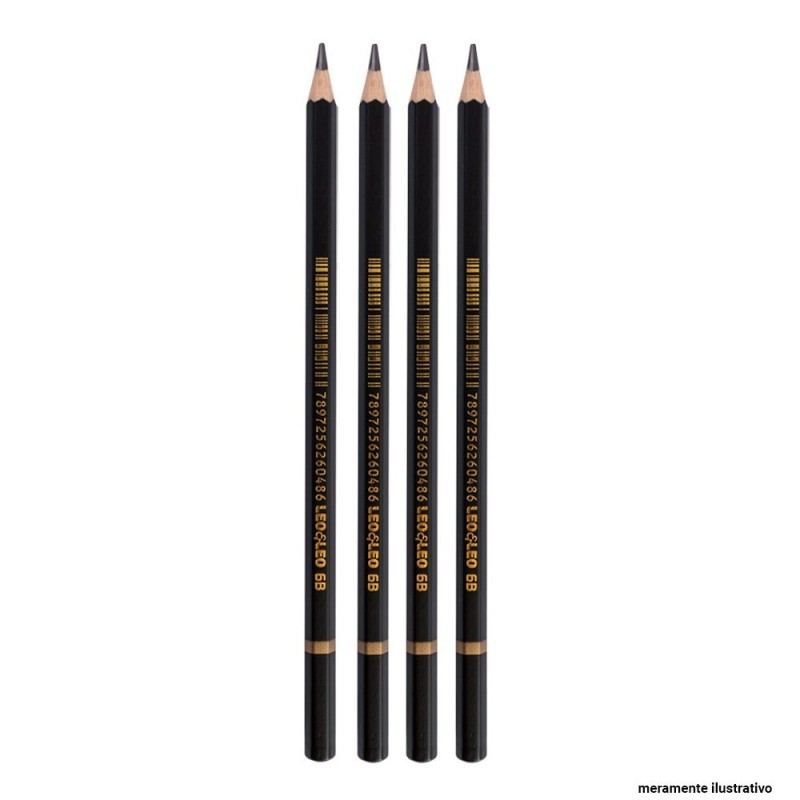 Kit Lápis Preto Sextavado 6B 4 Peças Linha Ouro leo E Leo