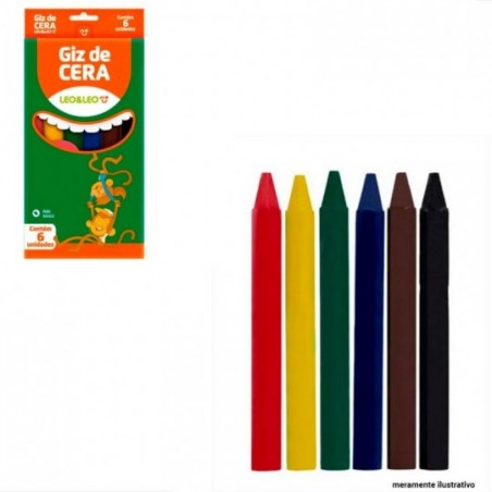 Mini Giz De Cera Escolar 6 Cores Leo E Leo No Atacado