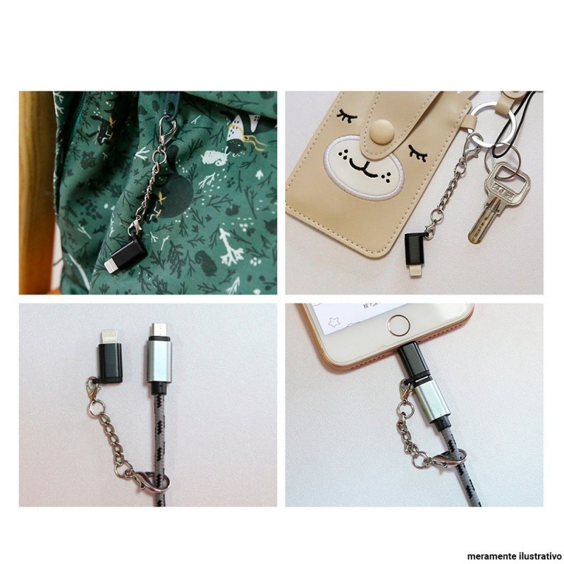 Adaptador OTG Micro USB V8 Para Iphone Com Chaveiro