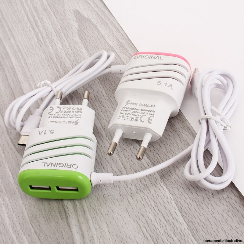 Carregador 2 Entradas USB V8 3.1A Max 3 Cargas Simultâneas