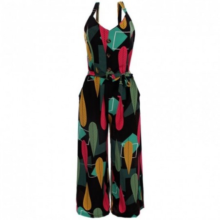 Macacão Pantalona Tropical Floral Alcinha Bojo Amarração