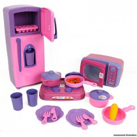 Kit Geladeira + Micro-ondas + Fogão E Acessórios Cozinha Infantil