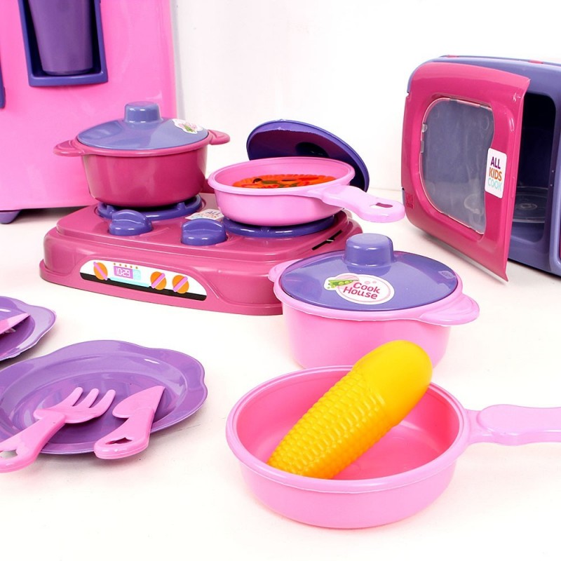 Kit Geladeira + Micro-ondas + Fogão E Acessórios Cozinha Infantil