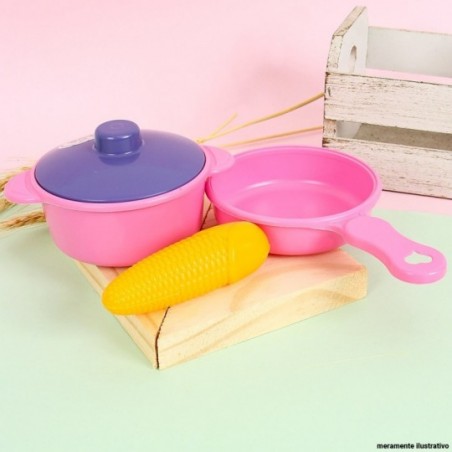 Kit Panela Com 2 Peças + Legumes De Brinquedo Infantil