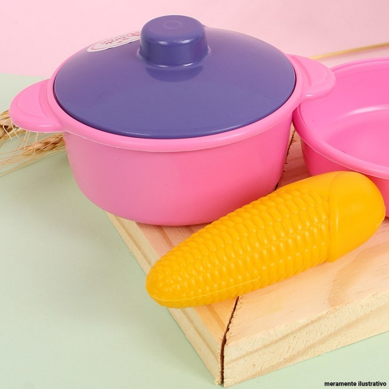 Kit Panela Com 2 Peças + Legumes De Brinquedo Infantil