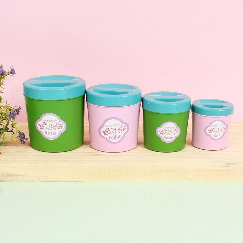 Kit Porta Mantimentos Colorido Infantil Meninas Com 4 Peças