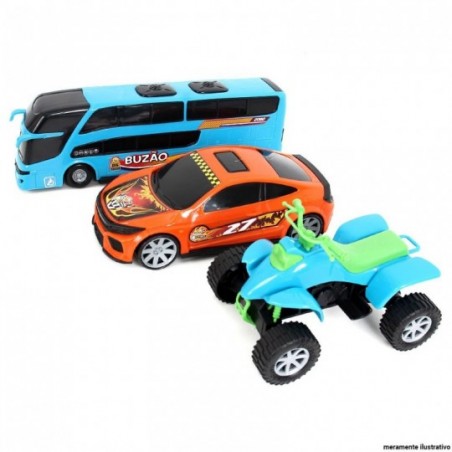 Kit Diversão Moto + Carro + Onibos Brinquedo Infantill