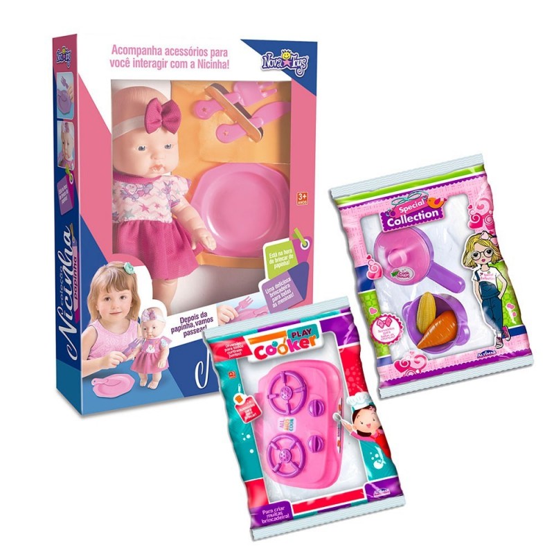 Kit Boneca Nicinha E Papinha Com Acessórios Infantil